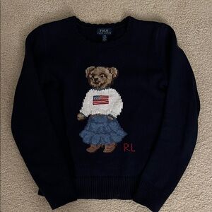 Polo by Ralph Lauren Girls Navy Bear Crewneck Sweater